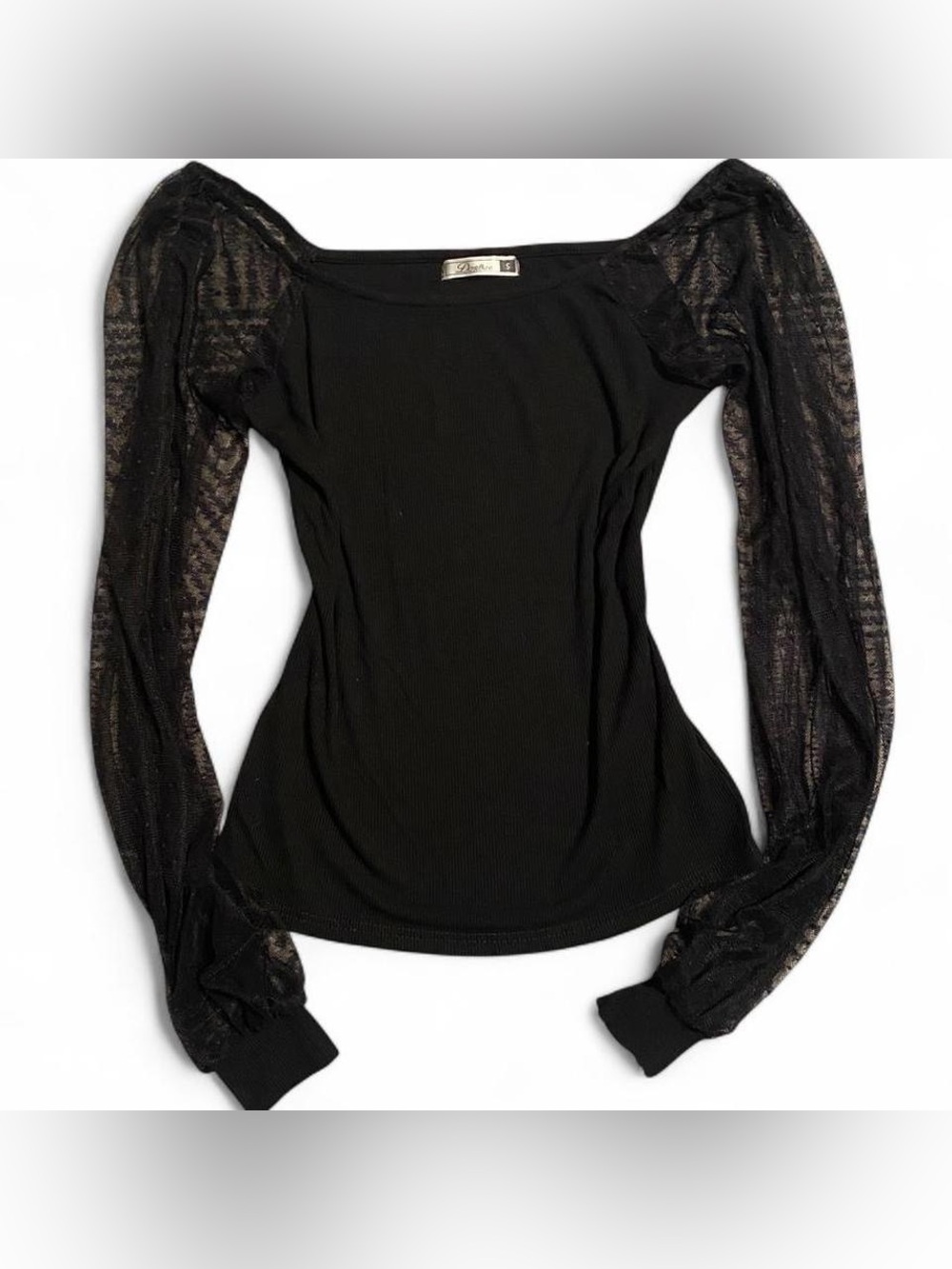 Darling Black Off The Shoulder Long Sleeve Top with Sheer Mesh Sleeves